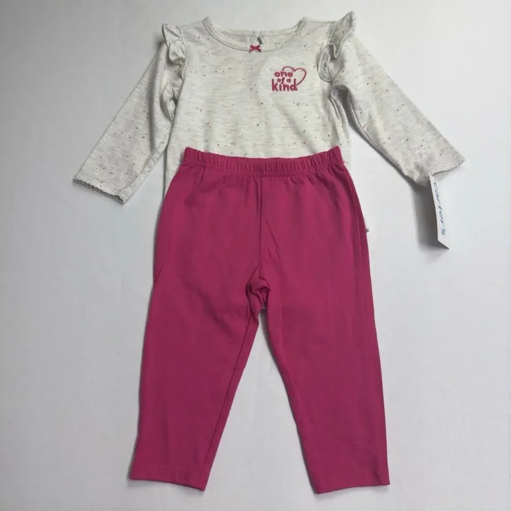 Carter's Heart Long Sleeve Bodysuit & Leggings Set Baby Girl 9M Dark Pink Gray